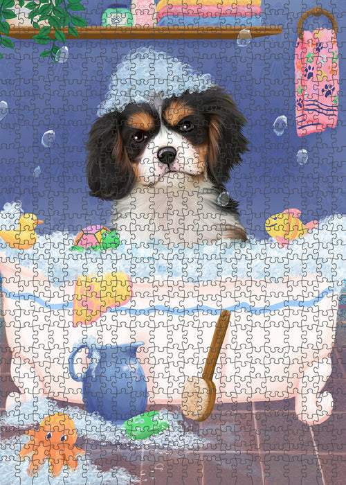 Rub A Dub Dog In A Tub Cavalier King Charles Spaniel Dog Portrait Jigsaw Puzzle for Adults Animal Interlocking Puzzle Game Unique Gift for Dog Lover's with Metal Tin Box PZL249