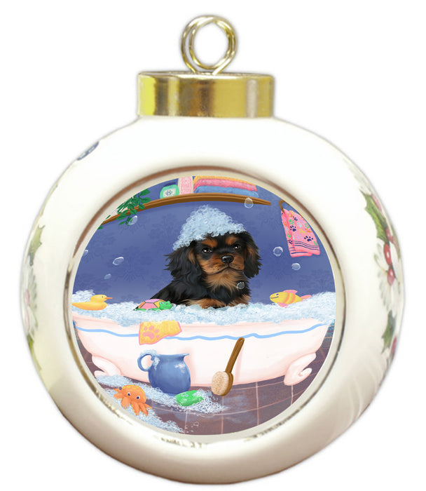 Rub A Dub Dog In A Tub Cavalier King Charles Spaniel Dog Round Ball Christmas Ornament RBPOR58562
