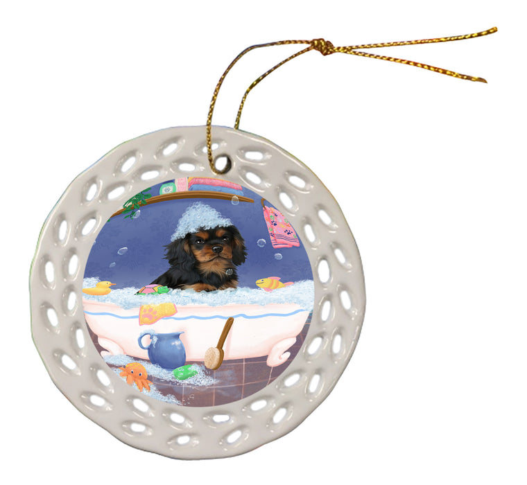 Rub A Dub Dog In A Tub Cavalier King Charles Spaniel Dog Doily Ornament DPOR58229