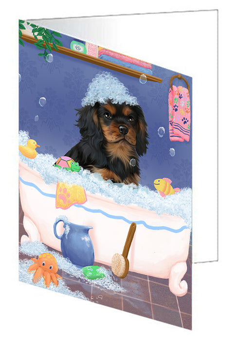 Rub A Dub Dog In A Tub Cavalier King Charles Spaniel Dog Handmade Artwork Assorted Pets Greeting Cards and Note Cards with Envelopes for All Occasions and Holiday Seasons GCD79328