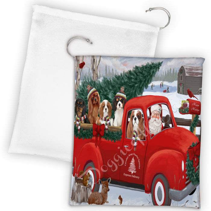Christmas Santa Express Delivery Red Truck Cavalier King Charles Spaniel Dogs Drawstring Laundry or Gift Bag LGB48294