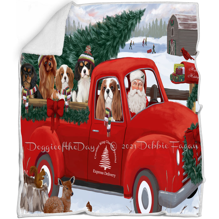 Christmas Santa Express Delivery Red Truck Cavalier King Charles Spaniels Dog Family Blanket BLNKT112593