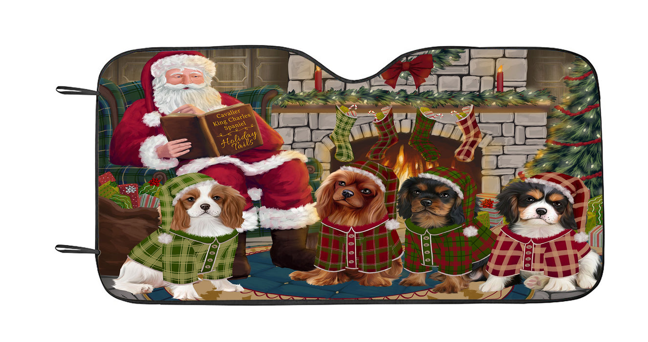 Christmas Cozy Holiday Fire Tails Cavalier King Charles Spaniel Dogs Car Sun Shade
