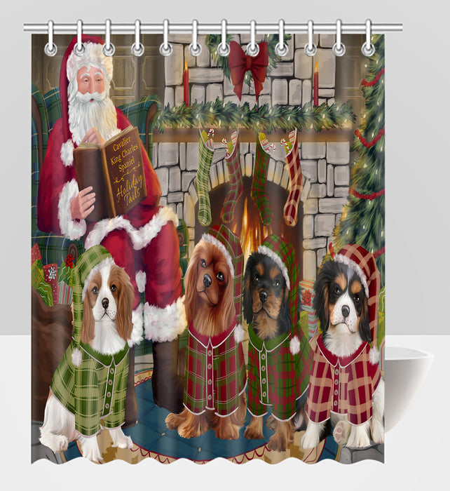 Christmas Cozy Holiday Fire Tails Cavalier King Charles Spaniel Dogs Shower Curtain