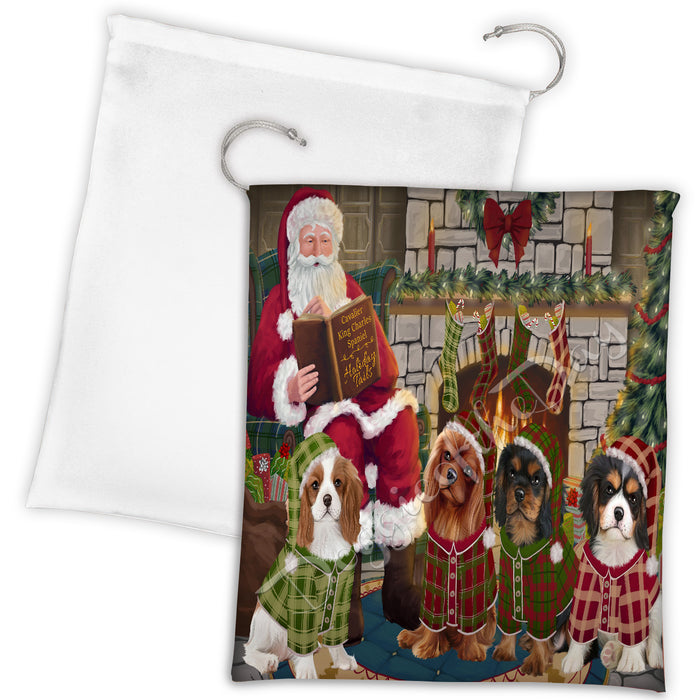 Christmas Cozy Holiday Fire Tails Cavalier King Charles Spaniel Dogs Drawstring Laundry or Gift Bag LGB48488