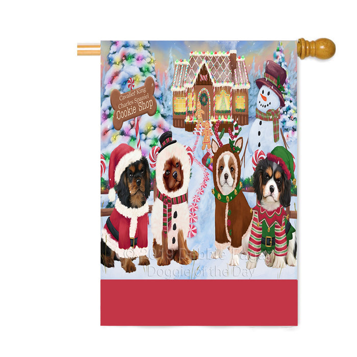 Personalized Holiday Gingerbread Cookie Shop Cavalier King Charles Spaniel Dogs Custom House Flag FLG-DOTD-A59250