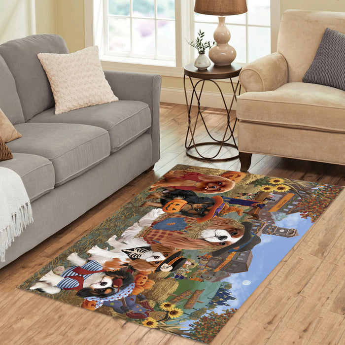 Halloween 'Round Town and Fall Pumpkin Scarecrow Both Cavalier King Charles Spaniel Dogs Area Rug