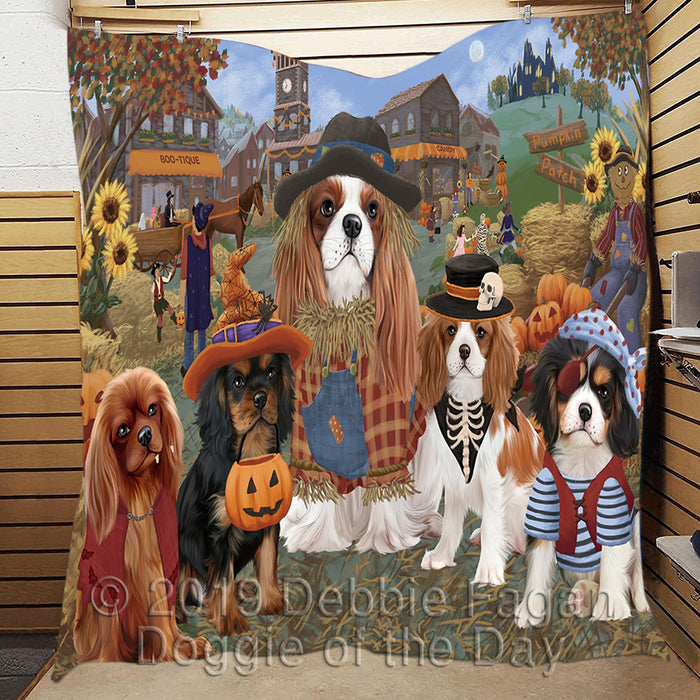 Halloween 'Round Town and Fall Pumpkin Scarecrow Both Cavalier King Charles Spaniel Dogs Quilt