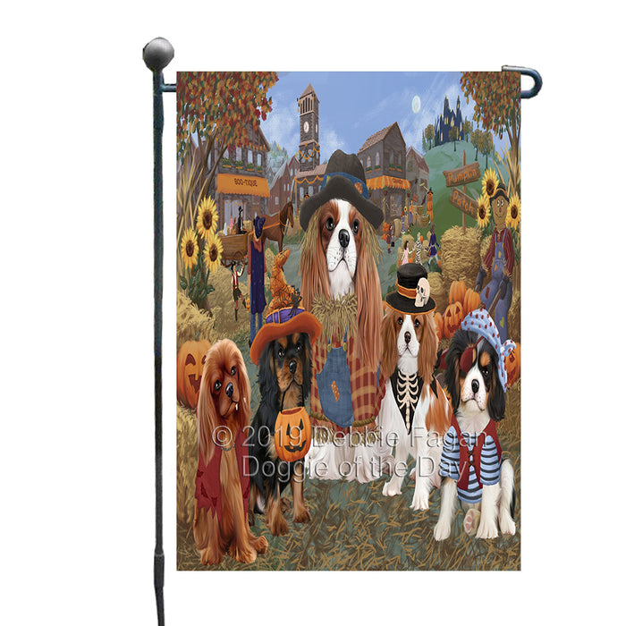 Halloween 'Round Town And Fall Pumpkin Scarecrow Both Cavalier King Charles Spaniel Dogs Garden Flag GFLG65586