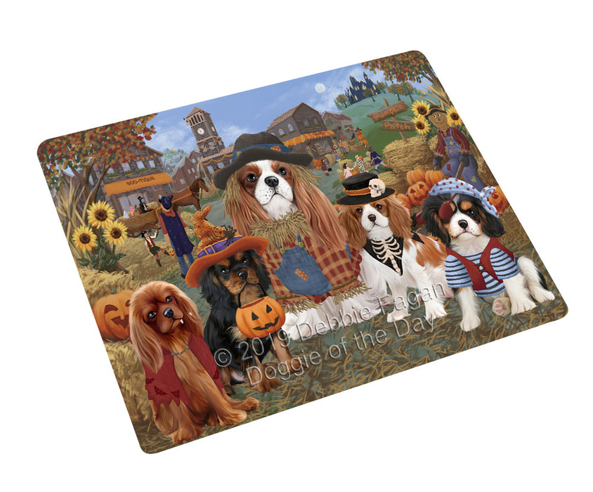 Halloween 'Round Town And Fall Pumpkin Scarecrow Both Cavalier King Charles Spaniel Dogs Large Refrigerator / Dishwasher Magnet RMAG104346