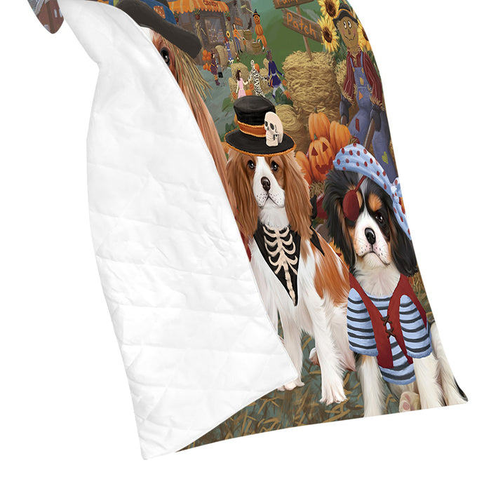Halloween 'Round Town and Fall Pumpkin Scarecrow Both Cavalier King Charles Spaniel Dogs Quilt