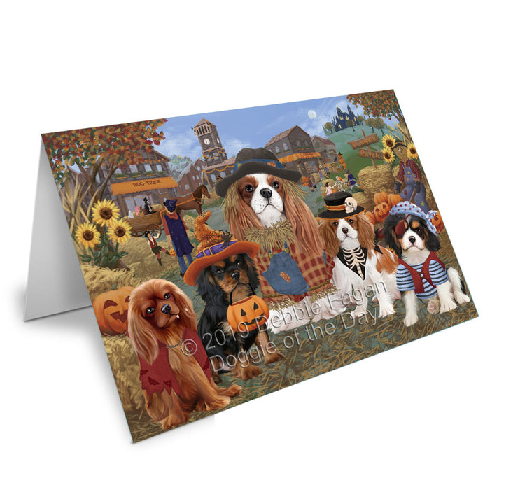 Halloween 'Round Town Cavalier King Charles Spaniel Dogs Handmade Artwork Assorted Pets Greeting Cards and Note Cards with Envelopes for All Occasions and Holiday Seasons GCD77804