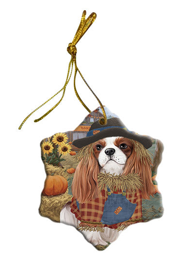 Fall Pumpkin Scarecrow Cavalier King Charles Spaniel Dogs Star Porcelain Ornament SPOR57547