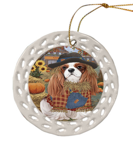 Fall Pumpkin Scarecrow Cavalier King Charles Spaniel Dogs Ceramic Doily Ornament DPOR57547