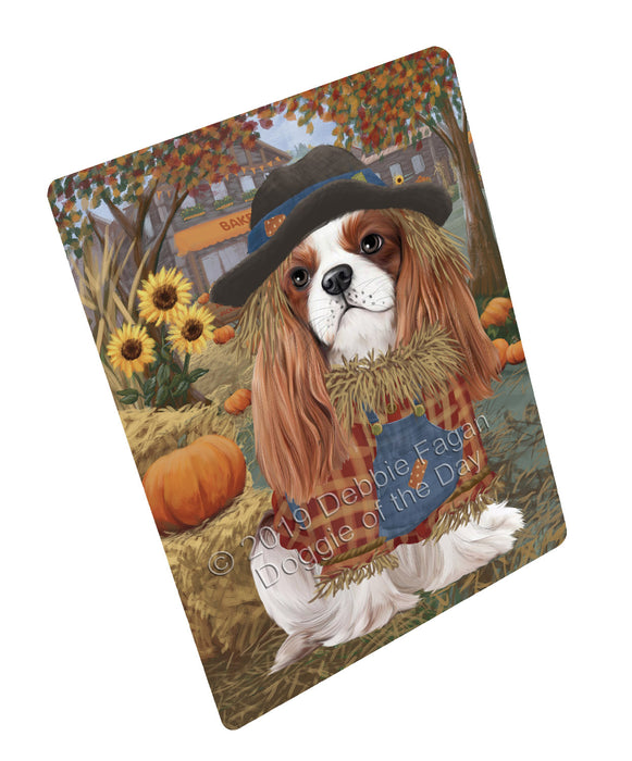Halloween 'Round Town And Fall Pumpkin Scarecrow Both Cavalier King Charles Spaniel Dogs Cutting Board C77272
