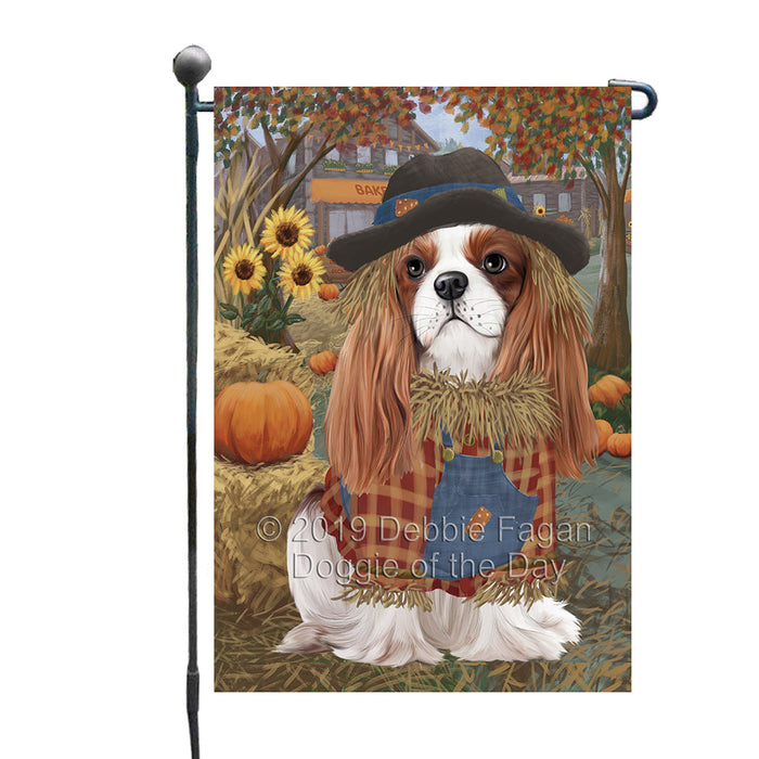 Halloween 'Round Town And Fall Pumpkin Scarecrow Both Cavalier King Charles Spaniel Dogs Garden Flag GFLG65647