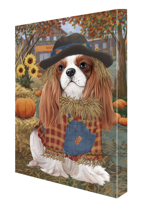 Halloween 'Round Town And Fall Pumpkin Scarecrow Both Cavalier King Charles Spaniel Dogs Canvas Print Wall Art Décor CVS140012