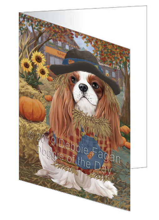 Fall Pumpkin Scarecrow Cavalier King Charles Spaniel Dog Handmade Artwork Assorted Pets Greeting Cards and Note Cards with Envelopes for All Occasions and Holiday Seasons GCD77987