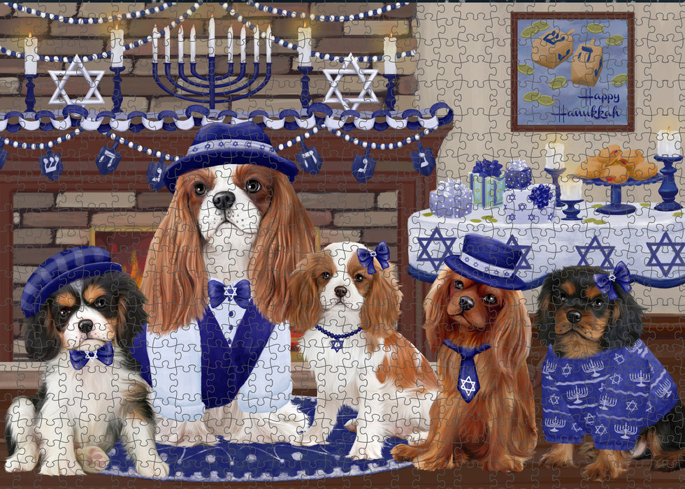Happy Hanukkah Family and Happy Hanukkah Both Cavalier King Charles Spaniel Dogs Puzzle with Photo Tin PUZL96740