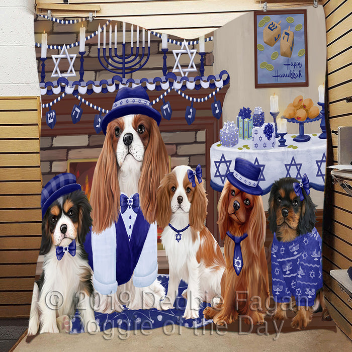 Happy Hanukkah Family and Happy Hanukkah Both Cavalier King Charles Spaniel Dogs Quilt