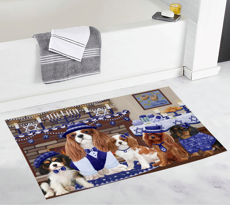 Happy Hanukkah Family and Happy Hanukkah Both Cavalier King Charles Spaniel Dogs Bath Mat