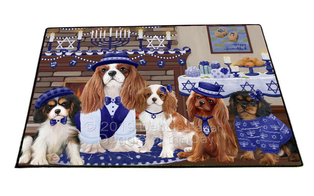 Happy Hanukkah Family and Happy Hanukkah Both Cavalier King Charles Spaniel Dogs Floormat FLMS54086