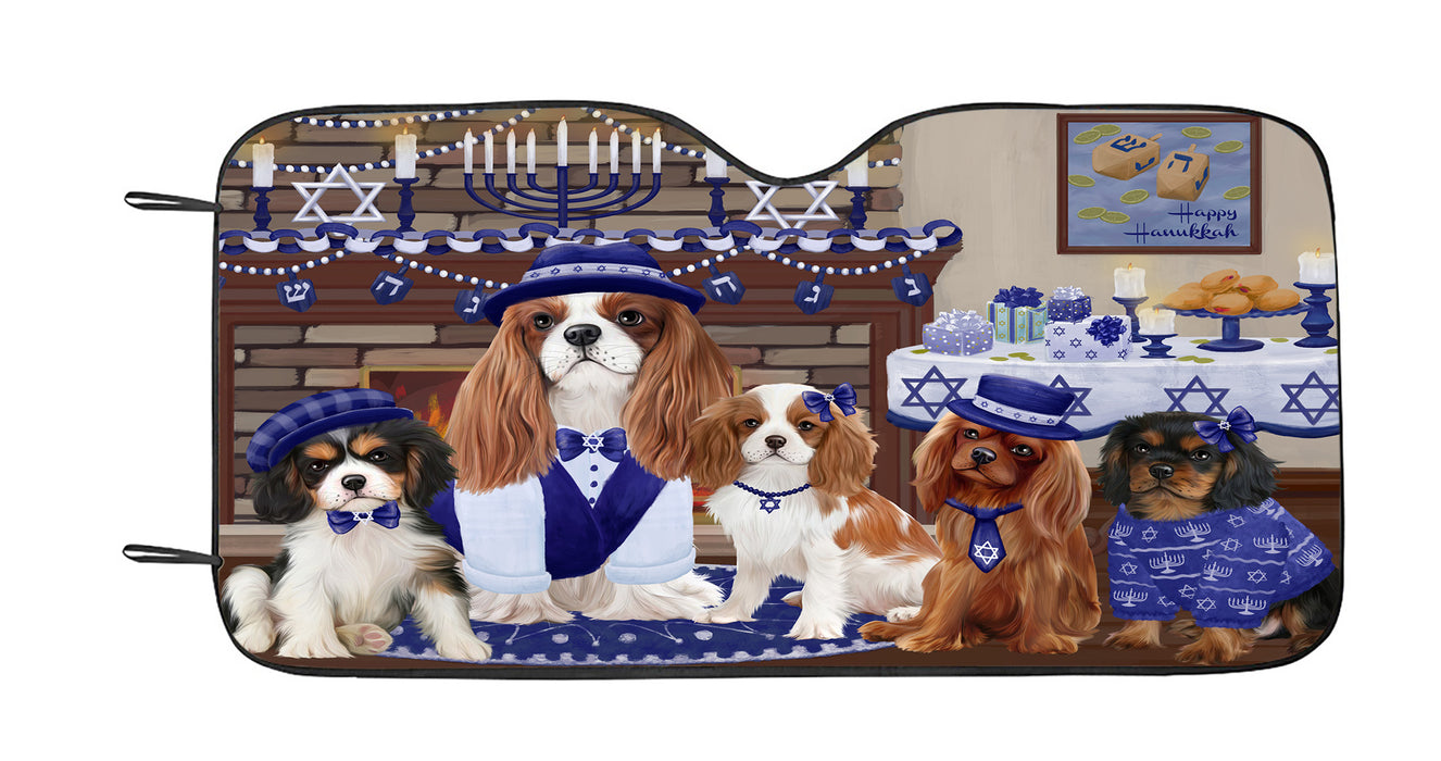 Happy Hanukkah Family Cavalier King Charles Spaniel Dogs Car Sun Shade