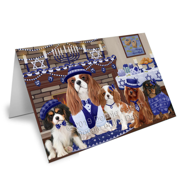 Happy Hanukkah Family Cavalier King Charles Spaniel Dogs Handmade Artwork Assorted Pets Greeting Cards and Note Cards with Envelopes for All Occasions and Holiday Seasons GCD78170