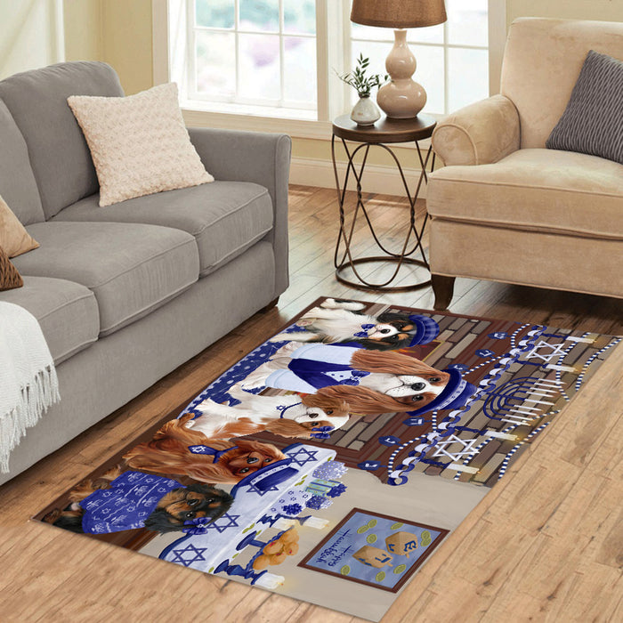 Happy Hanukkah Family and Happy Hanukkah Both Cavalier King Charles Spaniel Dogs Area Rug