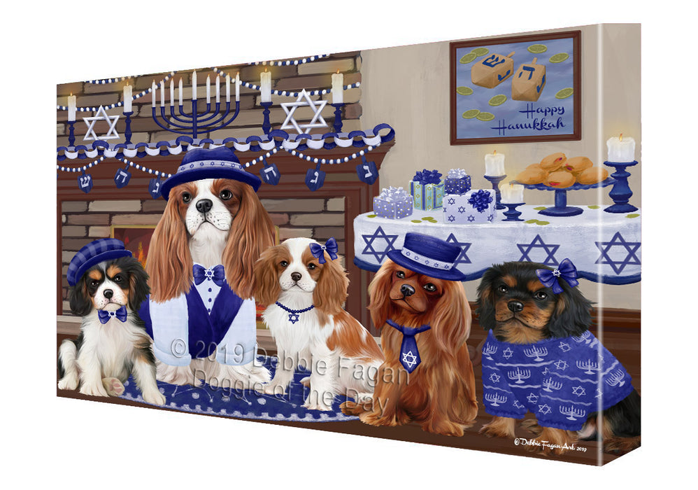 Happy Hanukkah Family and Happy Hanukkah Both Cavalier King Charles Spaniel Dogs Canvas Print Wall Art Décor CVS141065