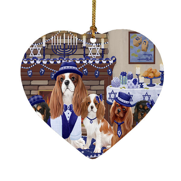 Happy Hanukkah Family Cavalier King Charles Spaniel Dogs Heart Christmas Ornament HPOR57608