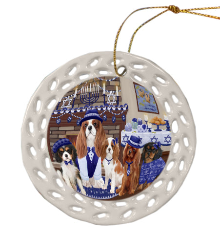 Happy Hanukkah Family Cavalier King Charles Spaniel Dogs Doily Ornament DPOR57966