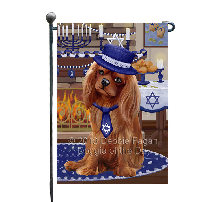 Happy Hanukkah Family and Happy Hanukkah Both Cavalier King Charles Spaniel Dog Garden Flag GFLG65708