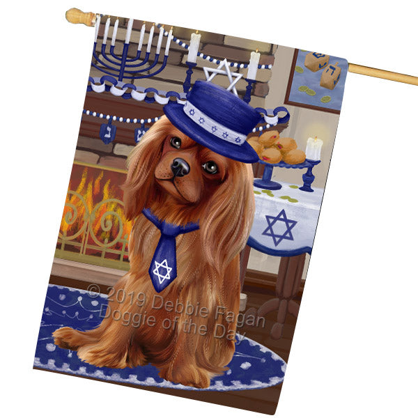 Happy Hanukkah Family and Happy Hanukkah Both Cavalier King Charles Spaniel Dog House Flag FLG65764