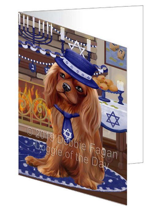 Happy Hanukkah Cavalier King Charles Spaniel Dog Handmade Artwork Assorted Pets Greeting Cards and Note Cards with Envelopes for All Occasions and Holiday Seasons GCD78338