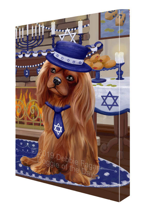 Happy Hanukkah Family and Happy Hanukkah Both Cavalier King Charles Spaniel Dog Canvas Print Wall Art Décor CVS140561