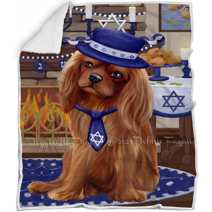 Happy Hanukkah Family and Happy Hanukkah Both Cavalier King Charles Spaniel Dog Blanket BLNKT139934