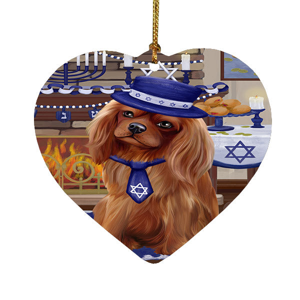 Happy Hanukkah Cavalier King Charles Spaniel Dog Heart Christmas Ornament HPOR57664