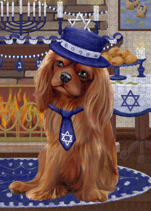 Happy Hanukkah Family and Happy Hanukkah Both Cavalier King Charles Spaniel Dog Puzzle with Photo Tin PUZL96964