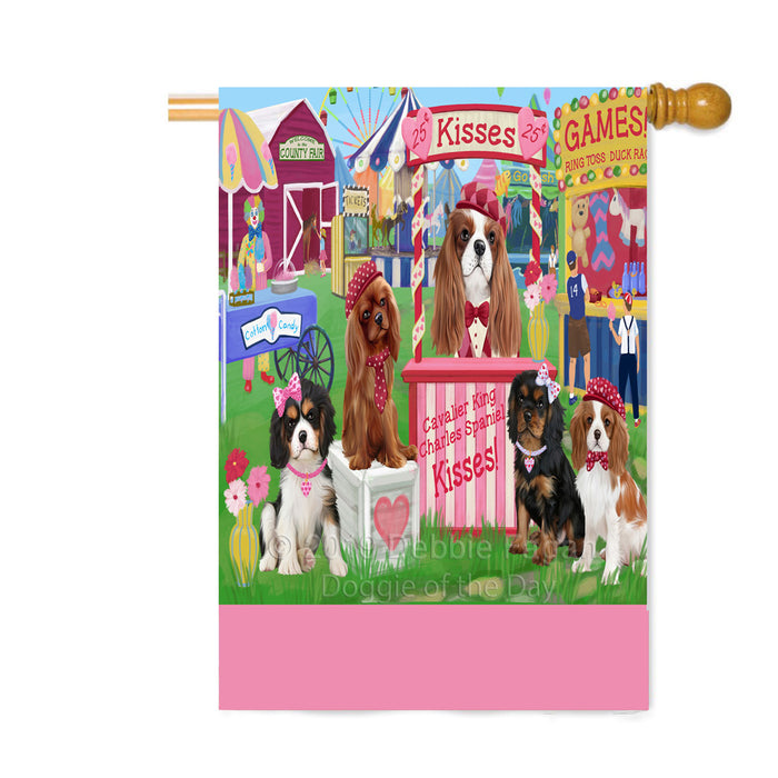 Personalized Carnival Kissing Booth Cavalier King Charles Spaniel Dogs Custom House Flag FLG63596