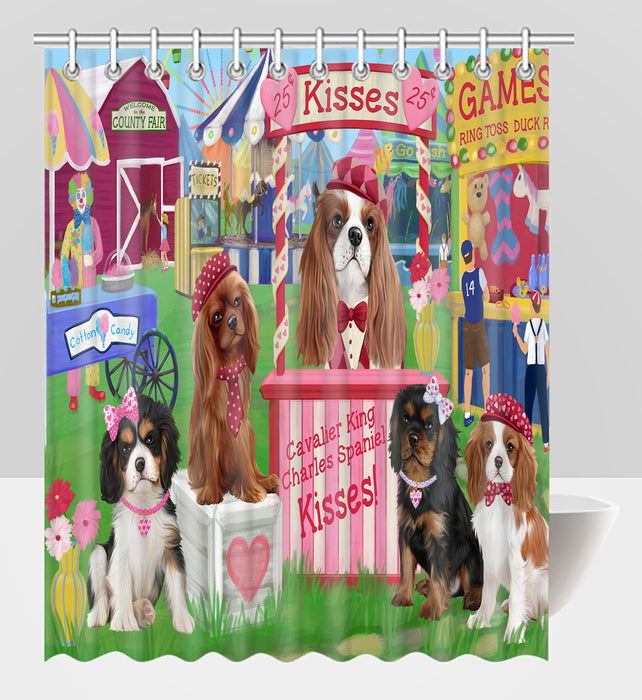 Carnival Kissing Booth Cavalier King Charles Spaniel Dogs Shower Curtain