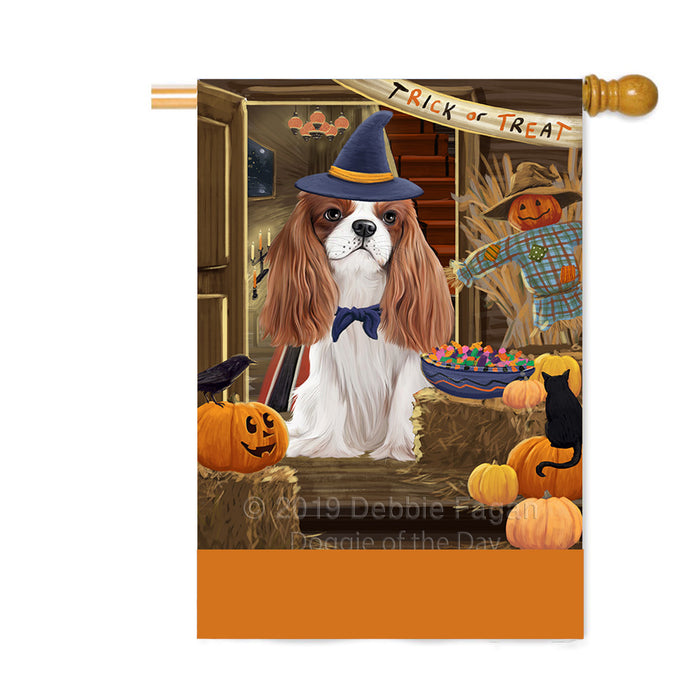 Personalized Enter at Own Risk Trick or Treat Halloween Cavalier King Charles Spaniel Dog Custom House Flag FLG-DOTD-A59583