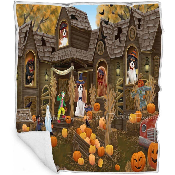 Haunted House Halloween Trick or Treat Cavalier King Charles Spaniels Dog Blanket BLNKT93045