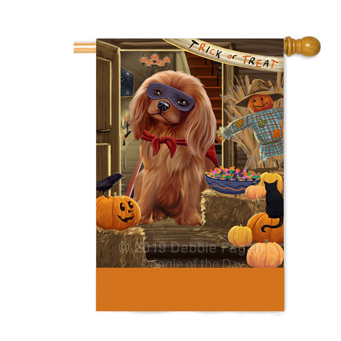 Personalized Enter at Own Risk Trick or Treat Halloween Cavalier King Charles Spaniel Dog Custom House Flag FLG-DOTD-A59585