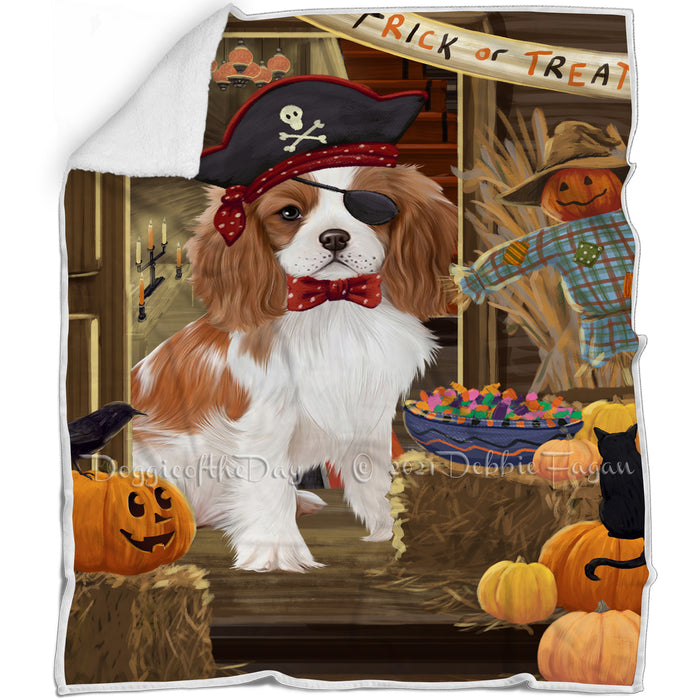 Enter at Own Risk Trick or Treat Halloween Cavalier King Charles Spaniel Dog Blanket BLNKT94980