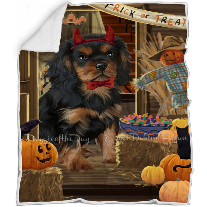 Enter at Own Risk Trick or Treat Halloween Cavalier King Charles Spaniel Dog Blanket BLNKT94989