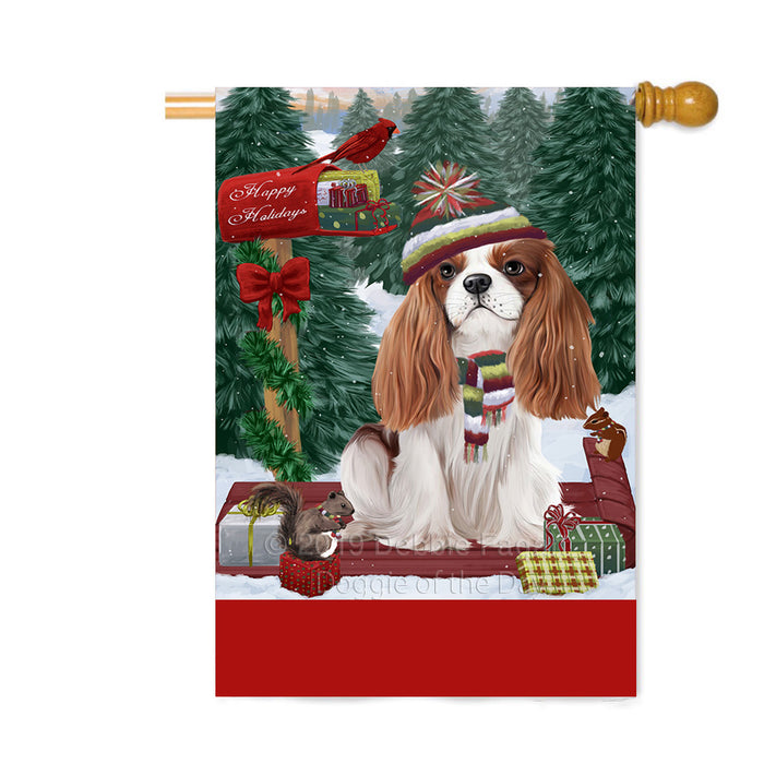 Personalized Merry Christmas Woodland Sled Cavalier King Charles Spaniel Dog Custom House Flag FLG-DOTD-A61598