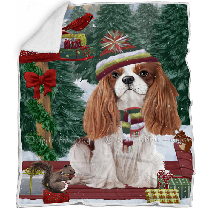Merry Christmas Woodland Sled Cavalier King Charles Spaniel Dog Blanket BLNKT113394