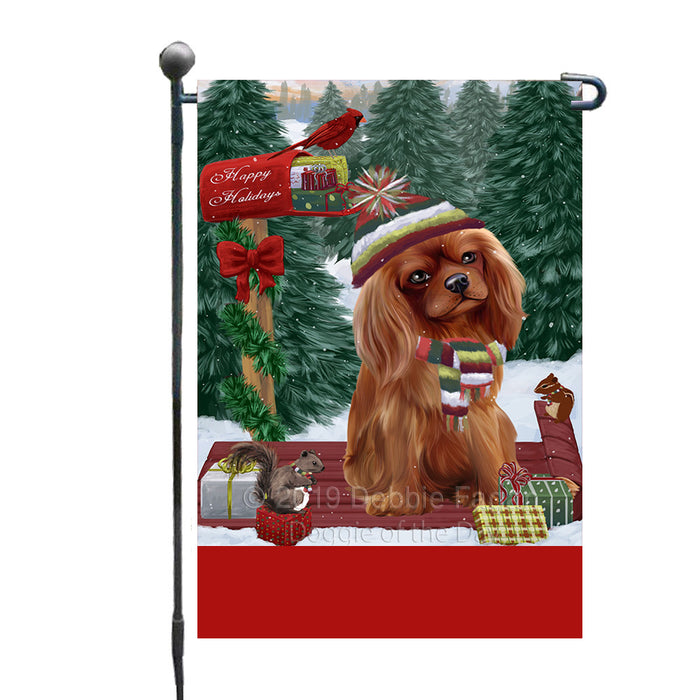 Personalized Merry Christmas Woodland Sled  Cavalier King Charles Spaniel Dog Custom Garden Flags GFLG-DOTD-A61543