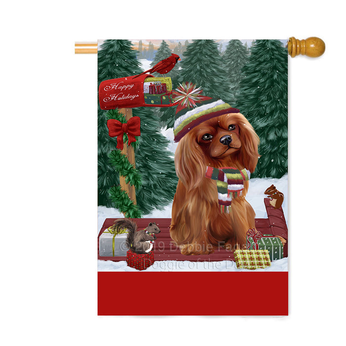 Personalized Merry Christmas Woodland Sled Cavalier King Charles Spaniel Dog Custom House Flag FLG-DOTD-A61599